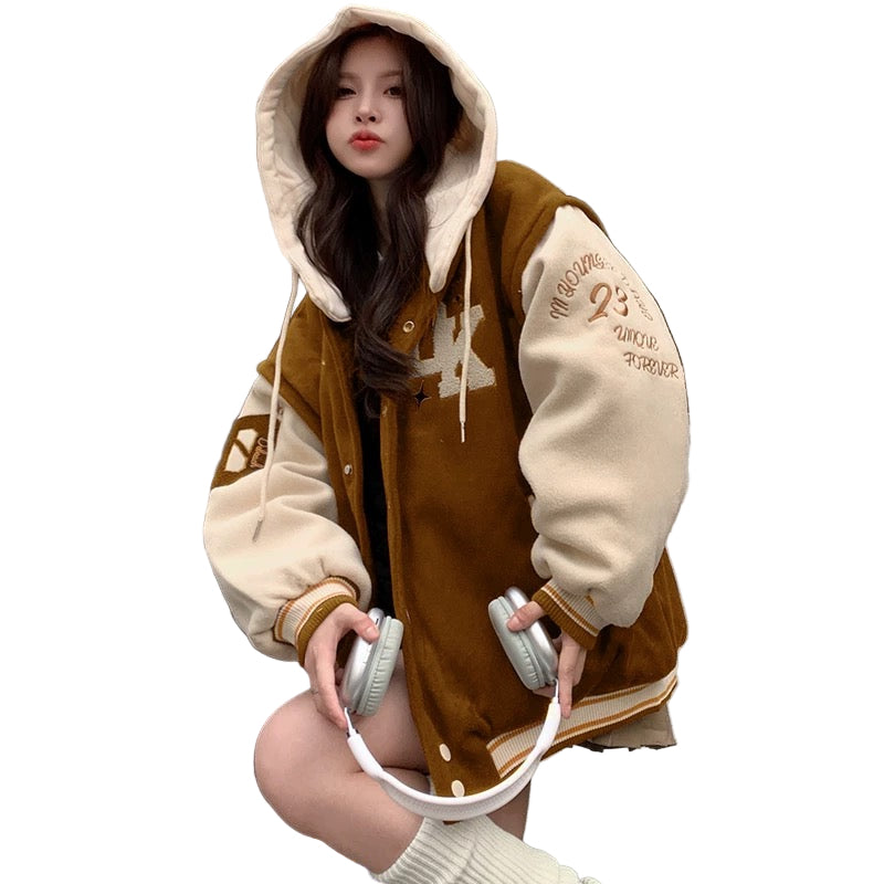 Baseball suit cotton suit girl autumn and winter 2025 new junior high school and high school students American retro thickened cotton jacket